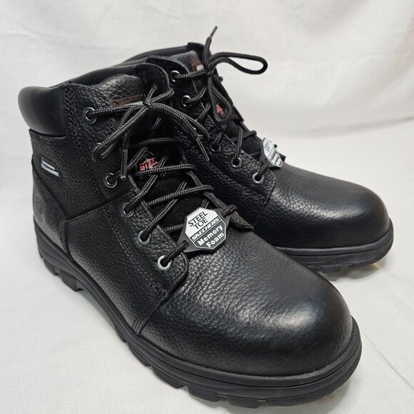 NEW Skechers Relaxed Fit Steel Toe Black Leather Work Boots Men's Size 12 - Picture 3 of 9